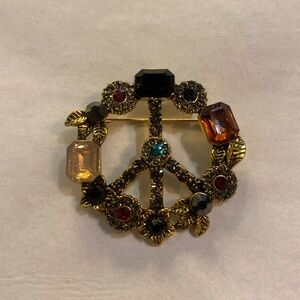 peace sign Gold and Multicolor Brooch